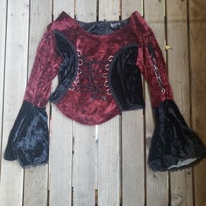 Gothic velvet top by Bares. Size S/M Bell sleeves